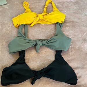 Stylish Yellow, Gray, and Black Bikini Top Set
